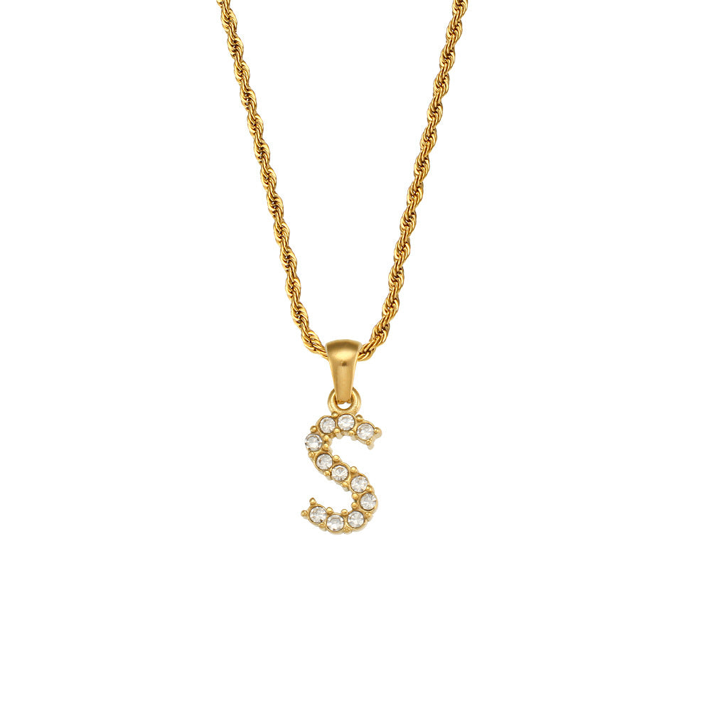 Zircon Letter Pendant Twist Chain Necklace
