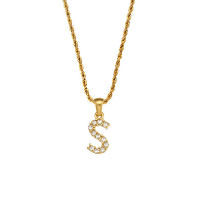 Zircon Letter Pendant Twist Chain Necklace