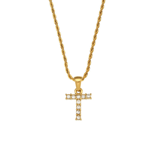 Zircon Letter Pendant Twist Chain Necklace