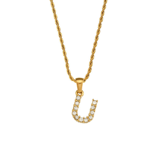 Zircon Letter Pendant Twist Chain Necklace