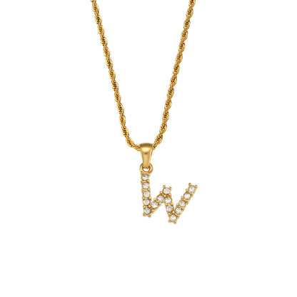 Zircon Letter Pendant Twist Chain Necklace
