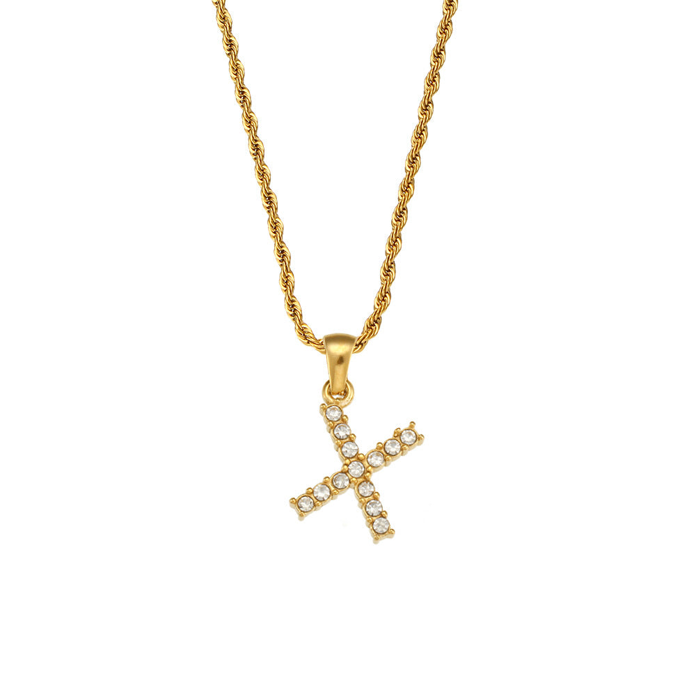 Zircon Letter Pendant Twist Chain Necklace
