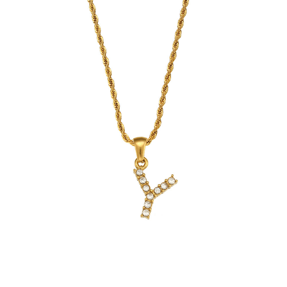 Zircon Letter Pendant Twist Chain Necklace