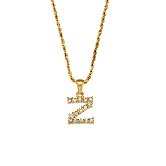 Zircon Letter Pendant Twist Chain Necklace