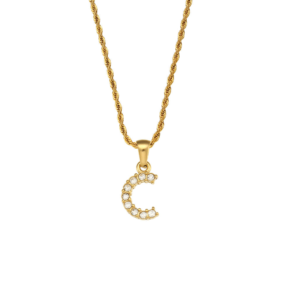 Zircon Letter Pendant Twist Chain Necklace