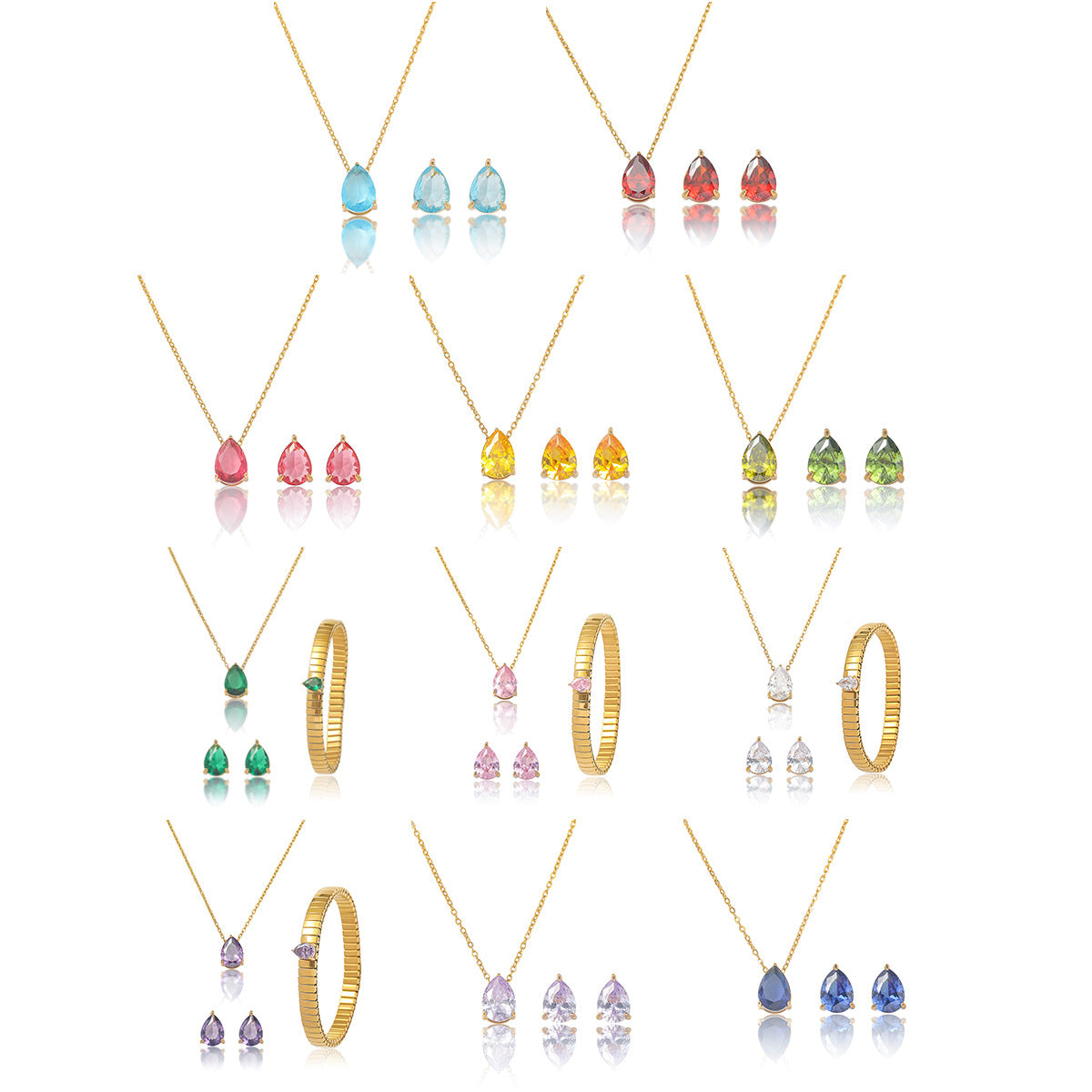 Zircon Necklace Bracelet Ring Set