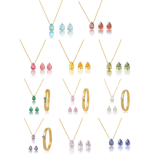Zircon Necklace Bracelet Ring Set