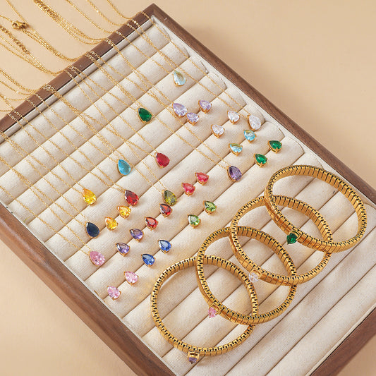 Zircon Necklace Bracelet Ring Set