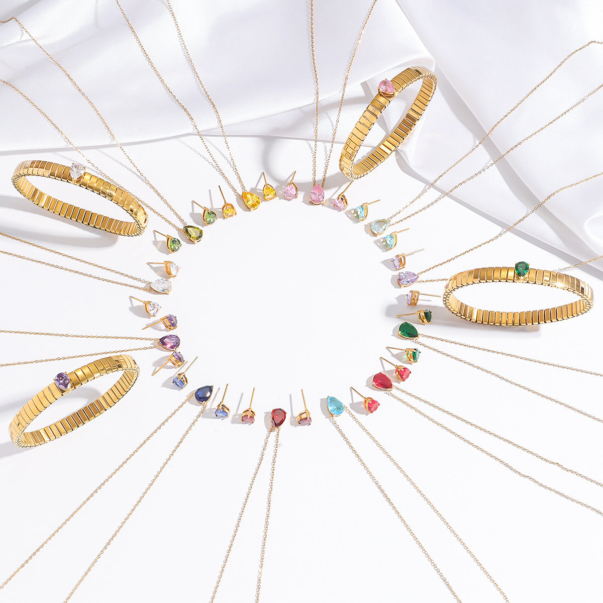 Zircon Necklace Bracelet Ring Set