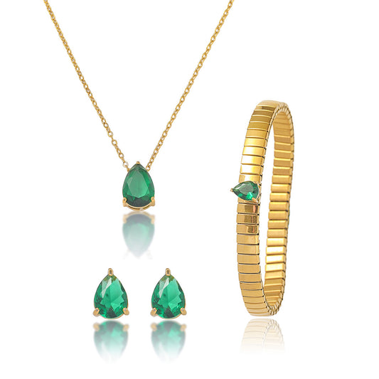 Zircon Necklace Bracelet Ring Set