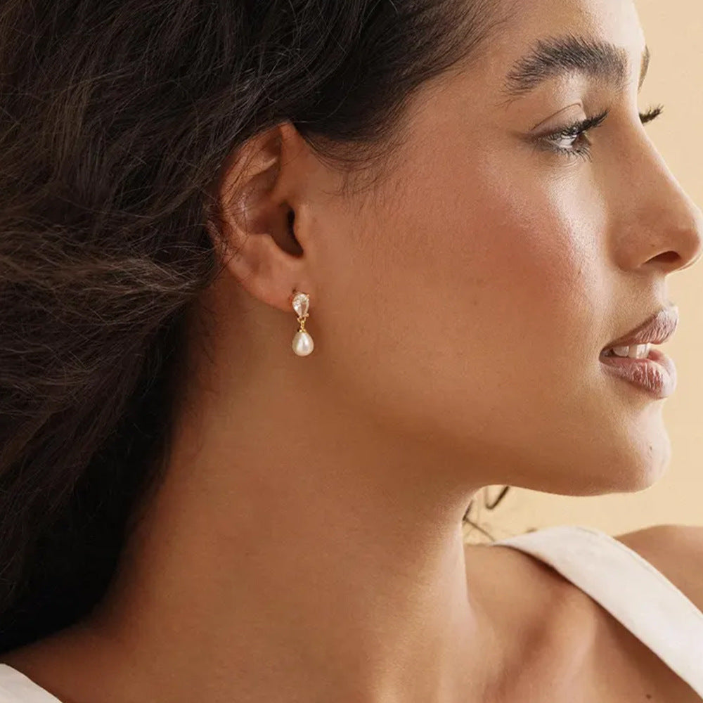 Zircon pearl pendant earrings