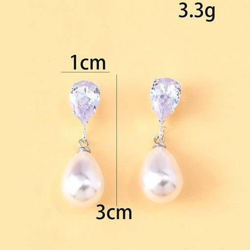 Zircon pearl pendant earrings