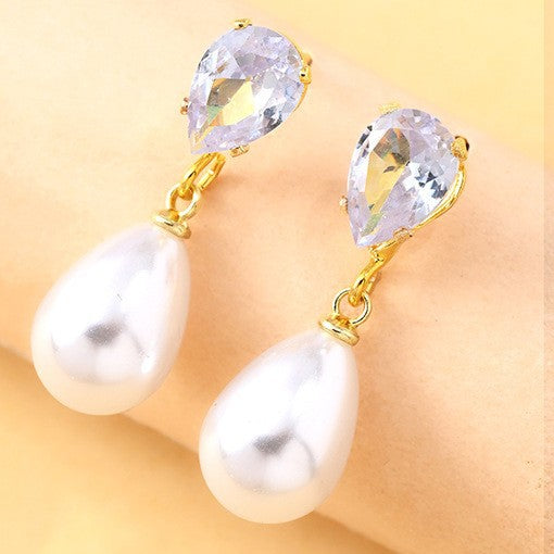 Zircon pearl pendant earrings