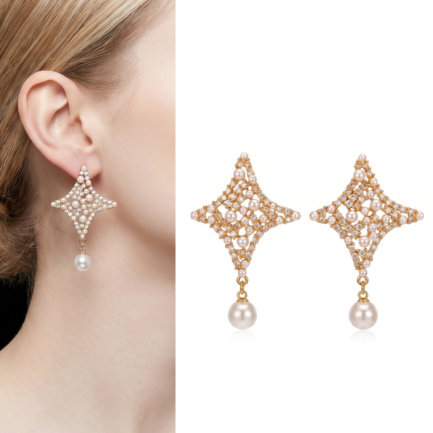 Zircon Pearl Stud Earrings