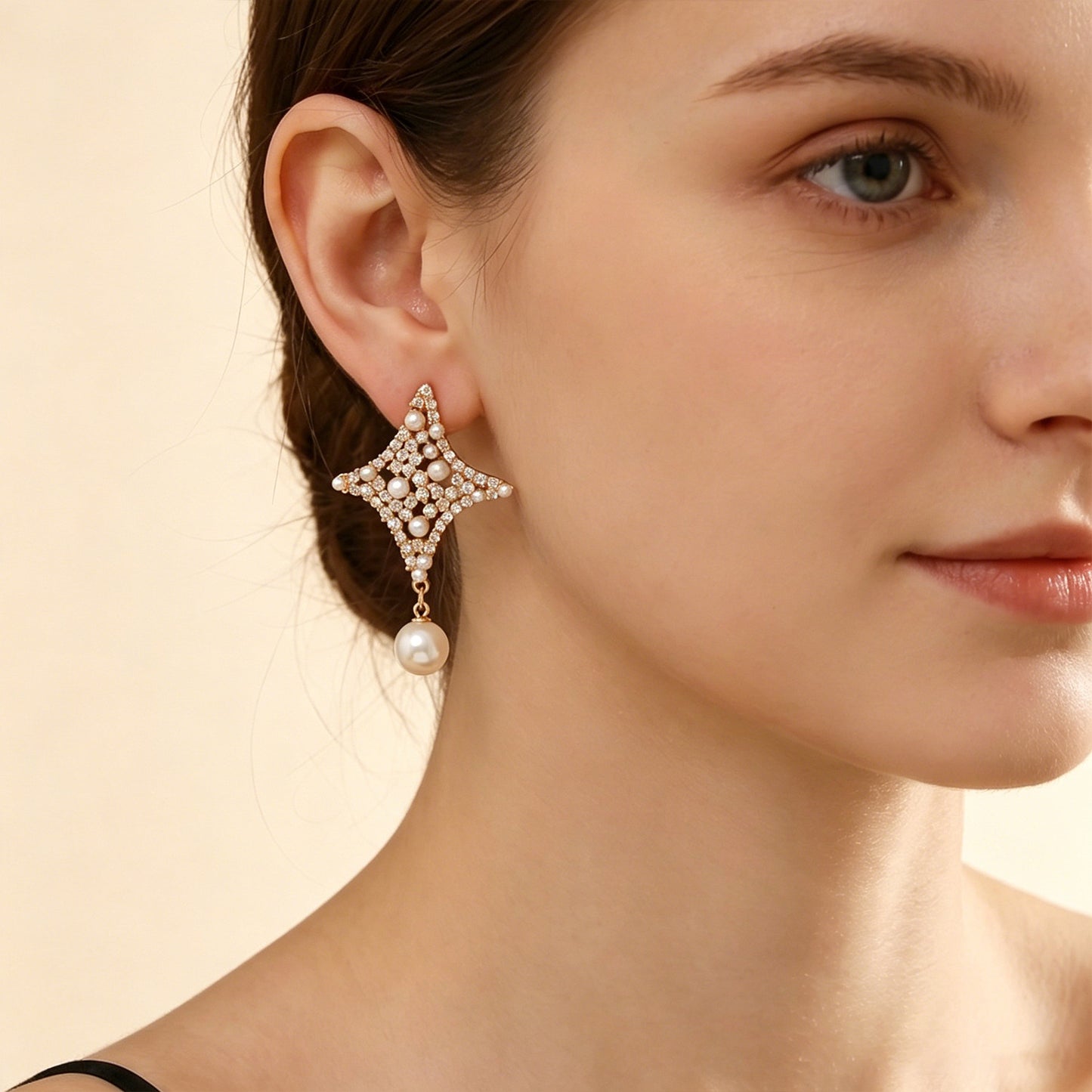 Zircon Pearl Stud Earrings
