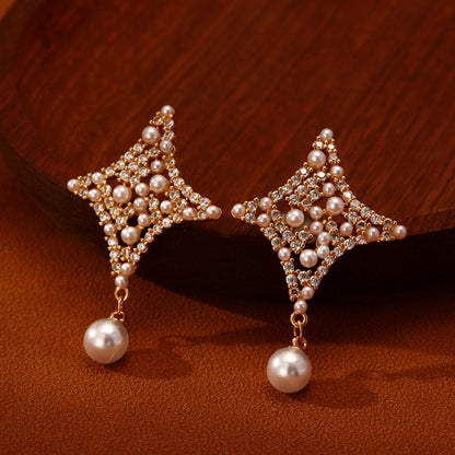 Zircon Pearl Stud Earrings
