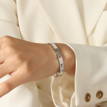 Zircon Roman Numeral Titanium Steel Bracelet