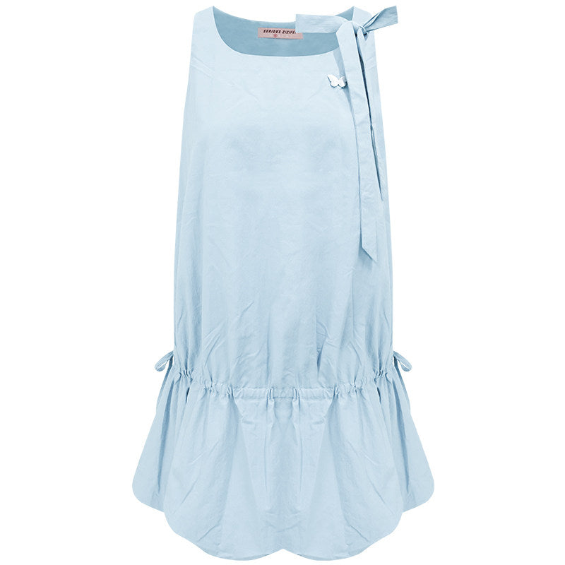 Zizifei Summer Retro Lace-Up Floral Hem Camisole Dress