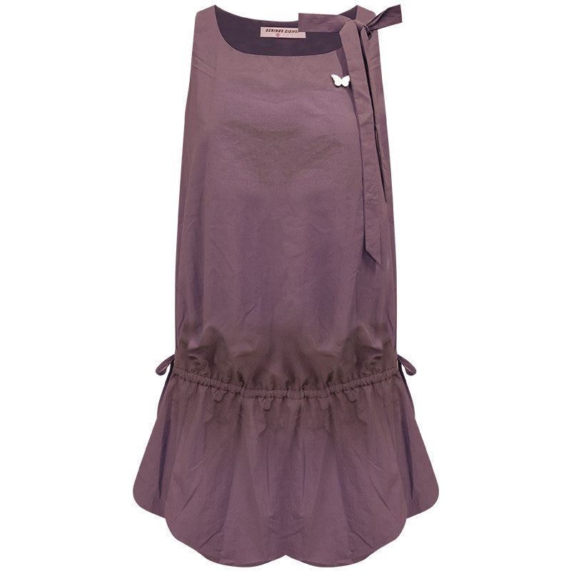 Zizifei Summer Retro Lace-Up Floral Hem Camisole Dress
