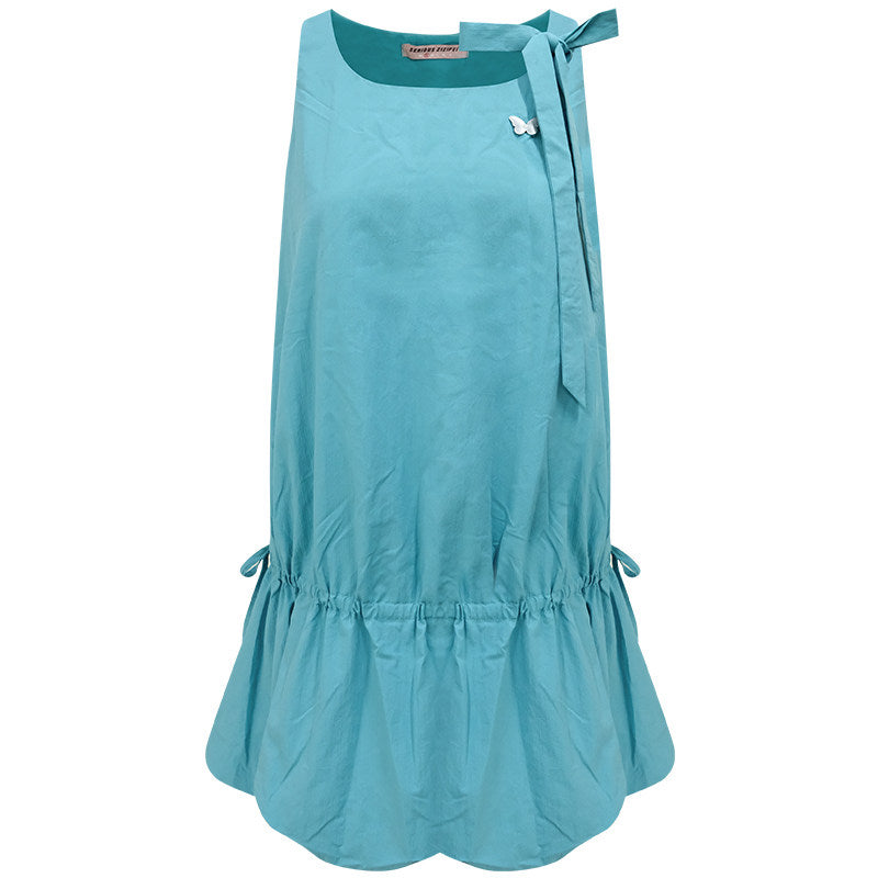 Zizifei Summer Retro Lace-Up Floral Hem Camisole Dress